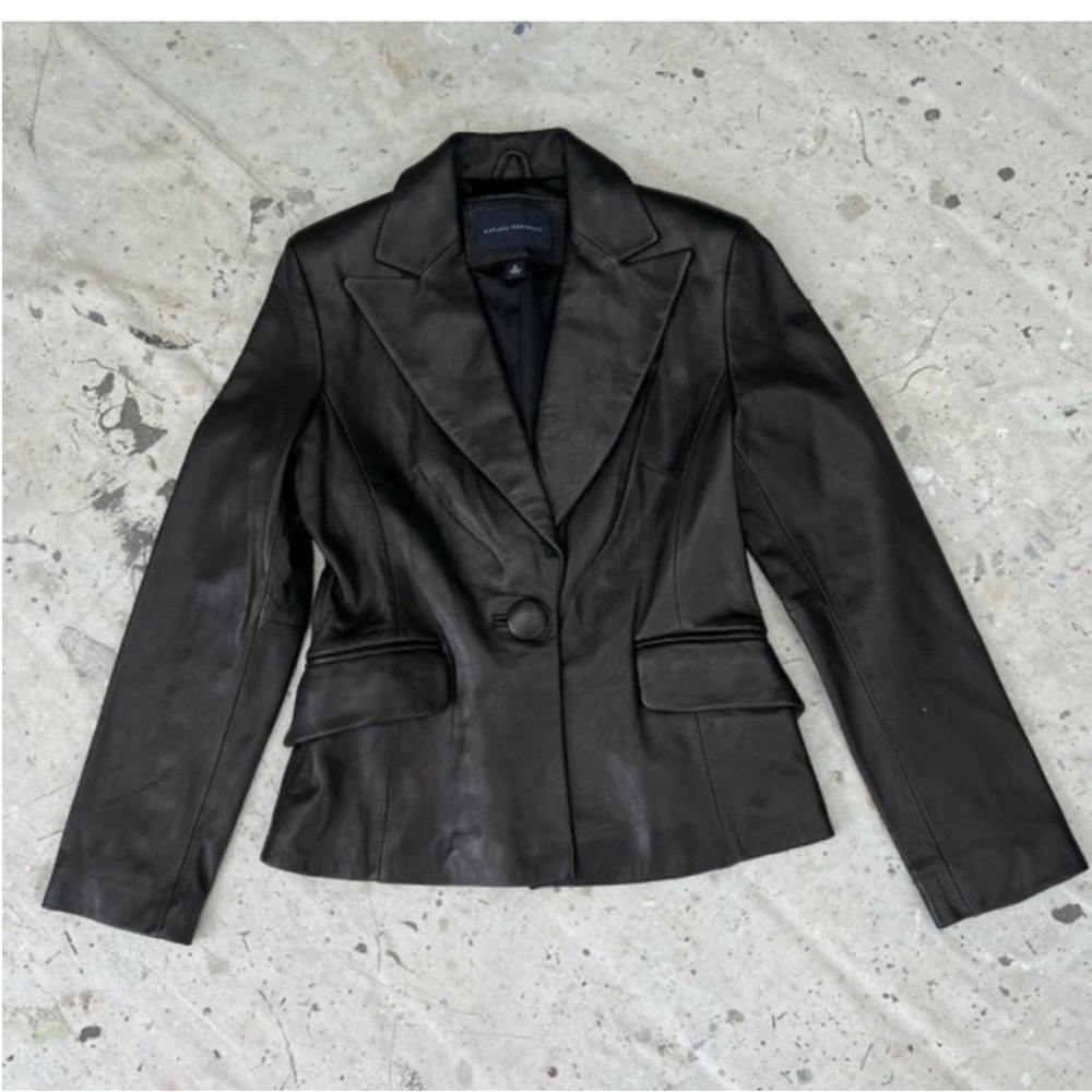 Banana Republic Leather Blazer Black 2 One Button Jacket - Picture 2 of 8